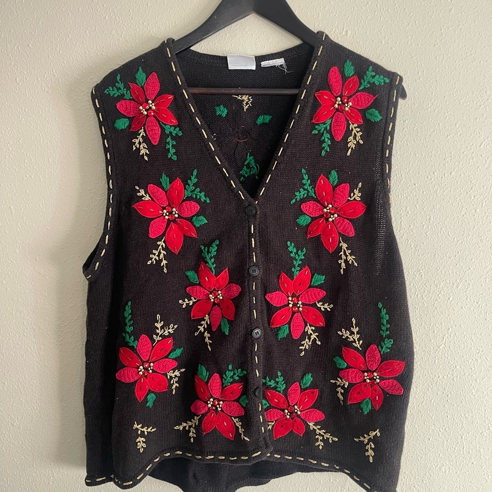 Floral Embroidered Black Vest